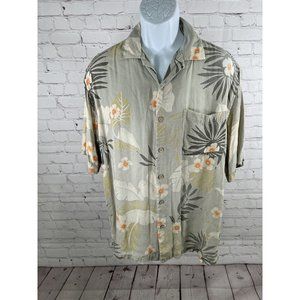 Vtg Joey Richi Resort Club Green Floral 100% Silk… - image 1